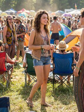 Angie Tan Faux Suede Lace Up Vest with Fringe and Embroidery Detail